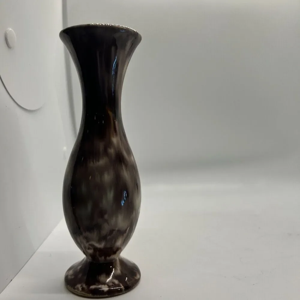 Germany  Art Pottery Bud Vase Handmade brown ivory 6